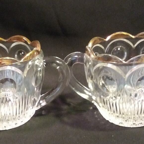 Vintage EAPG Bartlett and Collins Cream n Sugar Set in St. Genevieve 18k Gold - Picture 5 of 15